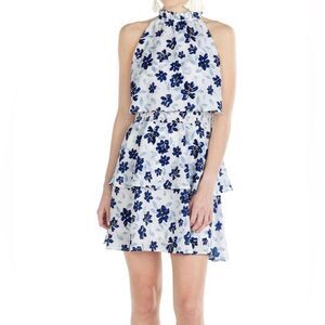 Mud Pie White and Blue Ruffled Halter Sundress